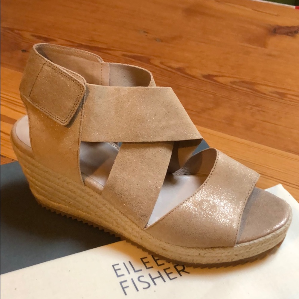 Eileen Fisher Willow Starry Suede Wedge Sandal 7.5